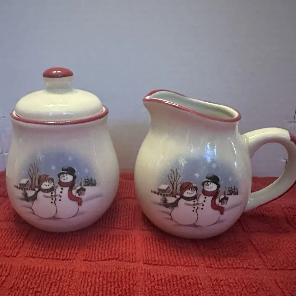 Vintage Royal Seasons 5pc Winter Wishes Table Set Snowmen Creamer Sugar Box